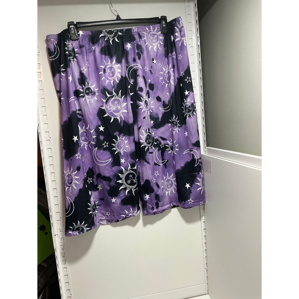 Purple Celestial Tie Dye Sun Moon Star Shorts Plus Size 4XL Loungewear